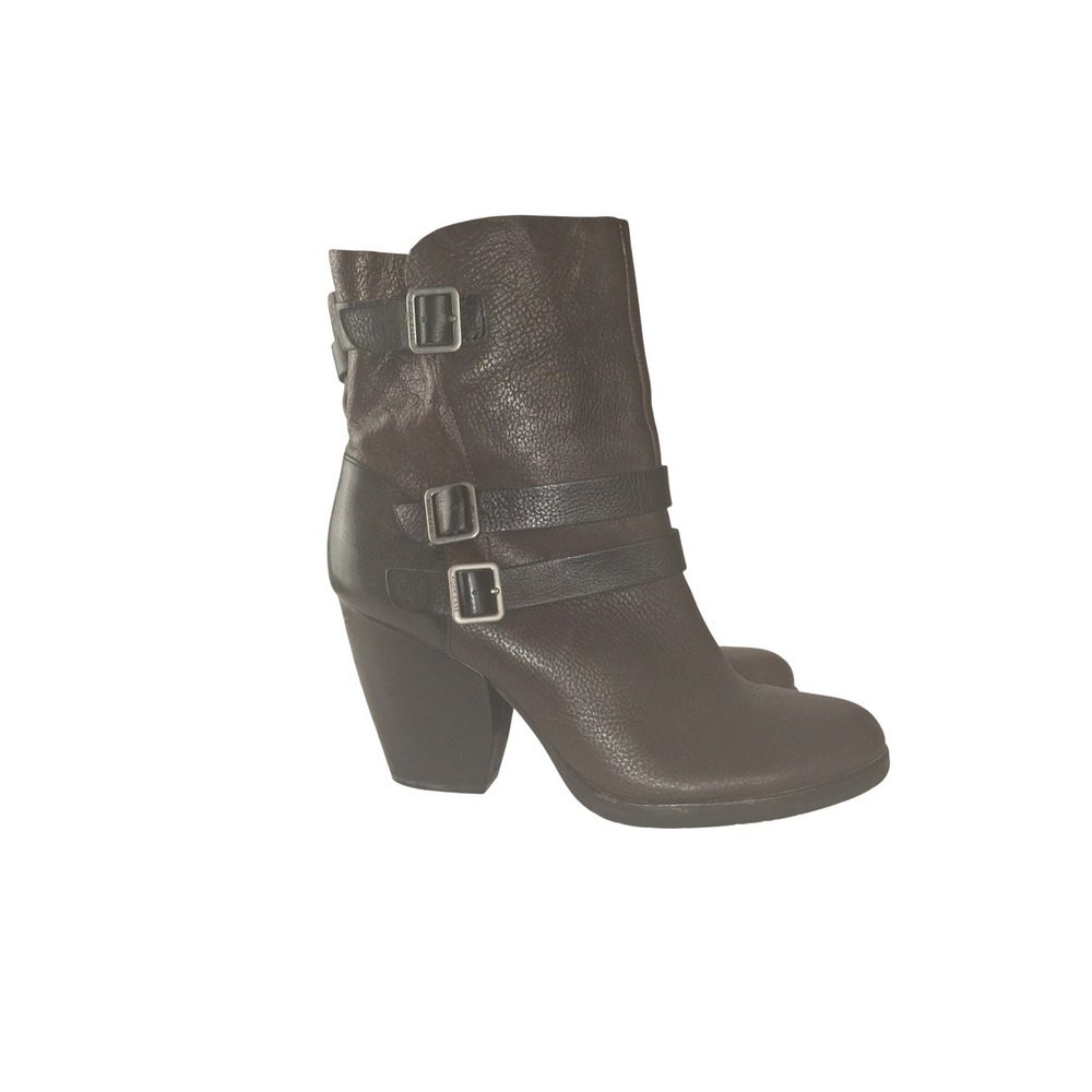 Kork-Ease Womens Brown Leather Buckle Ankle Boots K42706 Size 10M Block Heel